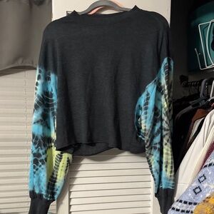 PINK Tie-Dye Long Sleeve Crop Top - Black and Blue